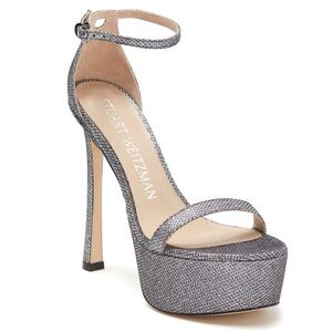 Stuart Weitzman Nudistcurve Hollywood Platform sandal gunmetal silver